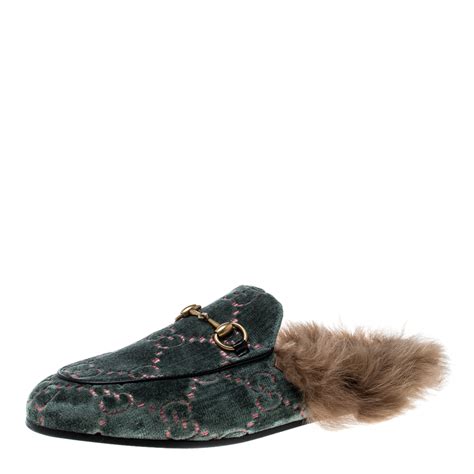 gucci mules green|Gucci velvet mules with fur.